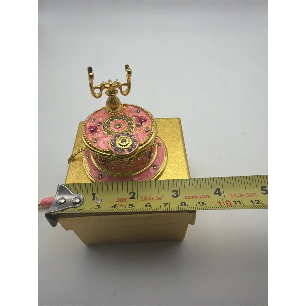 Hand Painted Pink Telephone Style Enameled Jewelry Trinket Box*